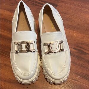 Azazie White and Silver Flats with Chunky Sole
